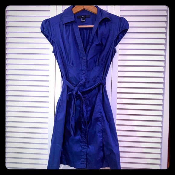 Blue Button Down Short Sleeved Dress - Picture 1 of 3